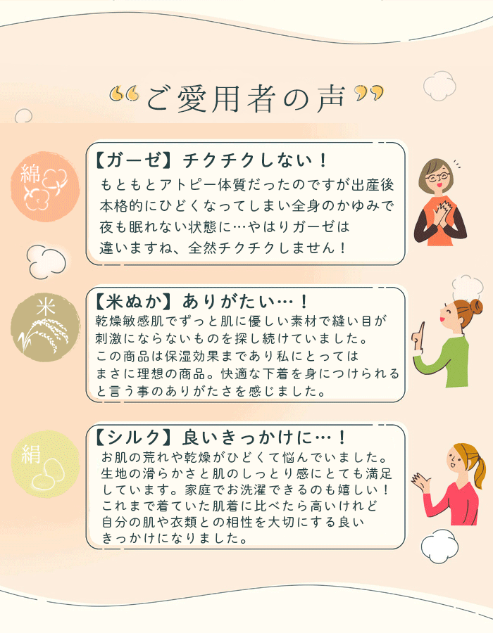 敏感肌にやさしい下着インナーご愛用者の声