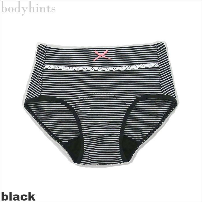 【昼用/前漏れつたい漏れ防止】 カジュアルボーダー柄サニタリーショーツ（生理用パンツ）