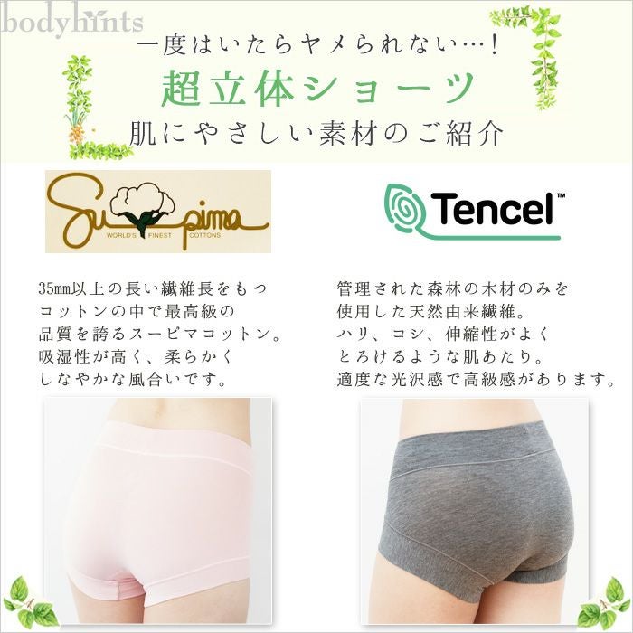 超立体ショーツ 素材はき比べ 2枚セット 福袋 スーピマコットン＆テンセル