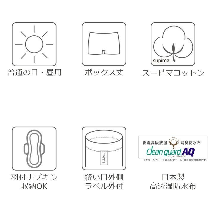 【昼用・ウイング対応】 綿100％エアリーガーゼ 1分丈サニタリーショーツ（生理用パンツ） 【日本製】